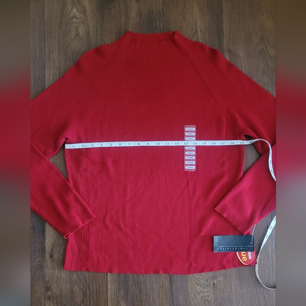 Relativity ribbed slight mockneck pullover sweater Women's XL true red - Picture 7 of 8